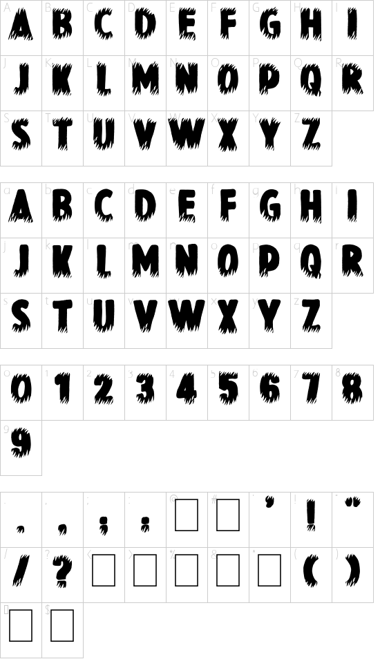 Inner Mounting Flame font character map