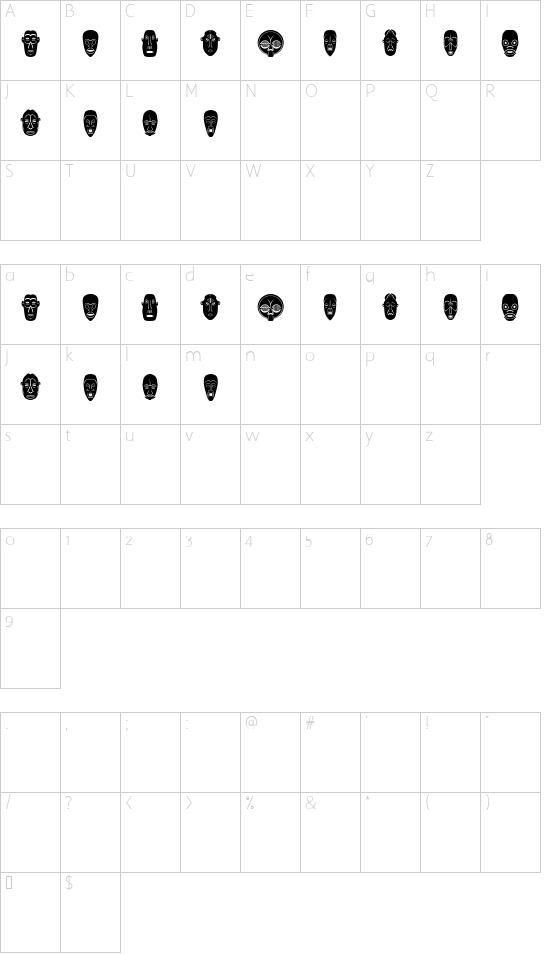 Maskid Regular font character map