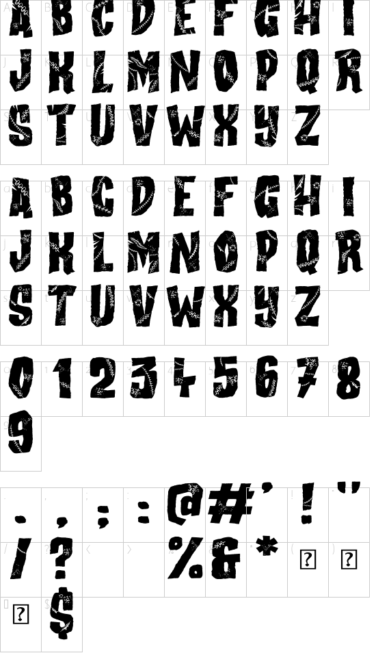 All my Stitches font character map