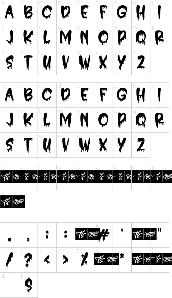 Hello Crush font character map