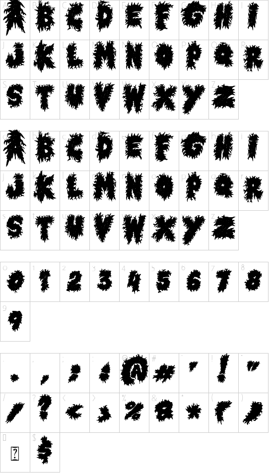 Horror Metal font character map