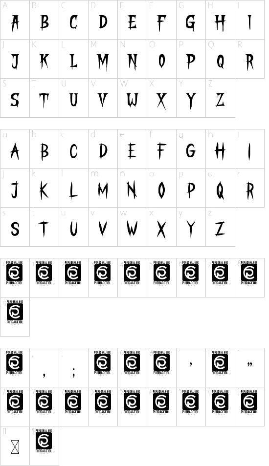 STRANGER CREATURE font character map