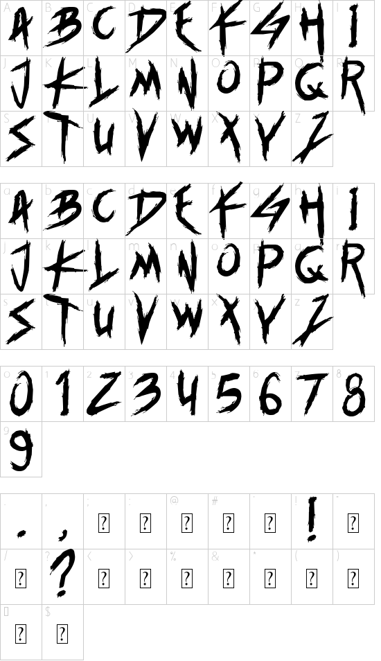 Brutalworld font character map