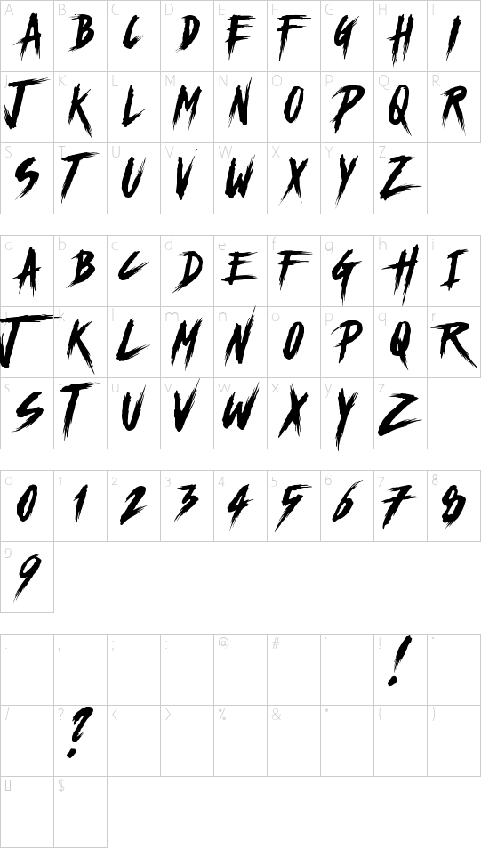 Chapters DEMO font character map