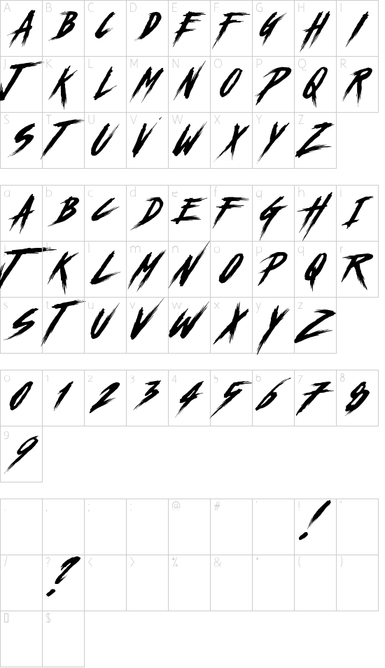 Chapters Slant DEMO font character map