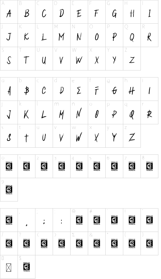 ROUGHER Personal Use font character map