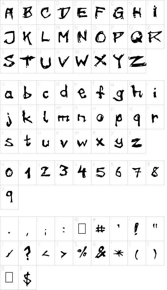 ryder dirty font character map