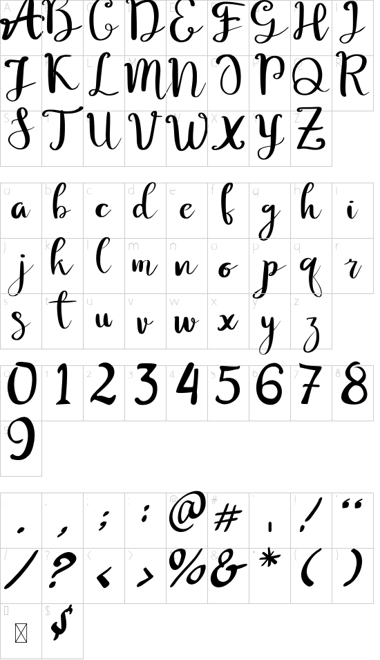 Lovely Day font character map