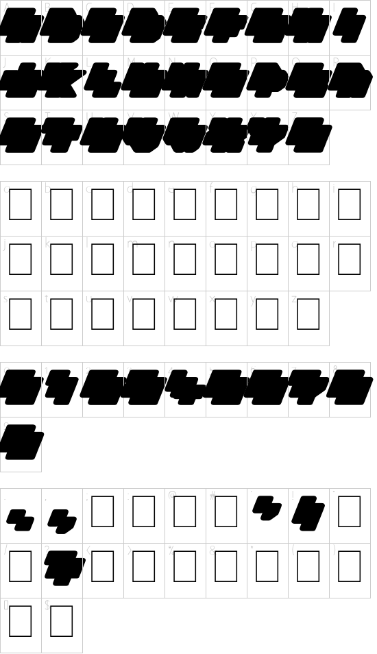 Platinum Sign Under font character map