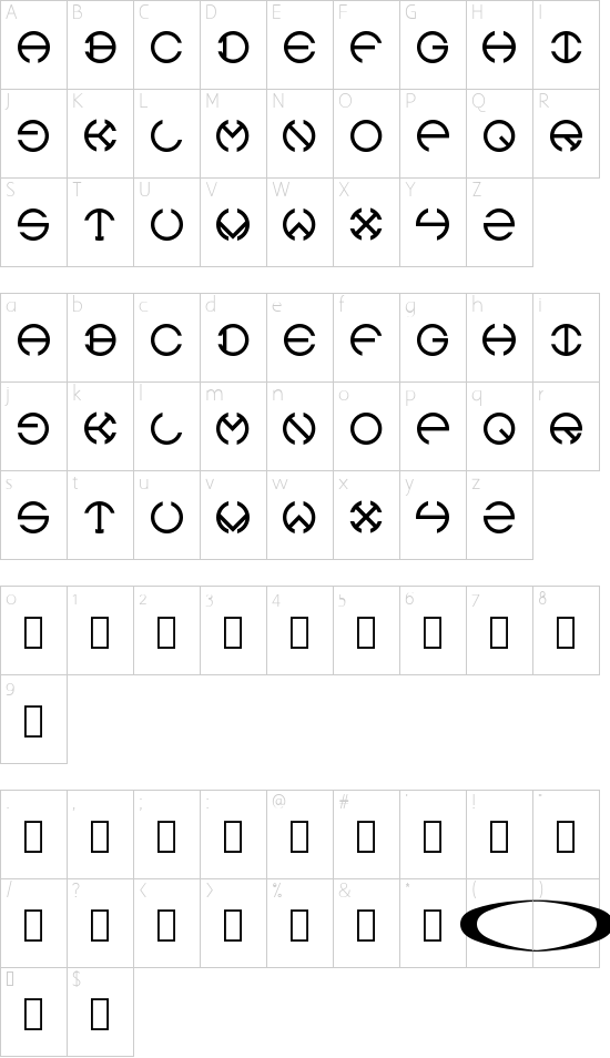 Orbital font character map
