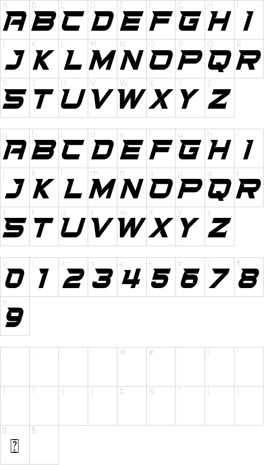 STATION OF RACE DEMO font character map