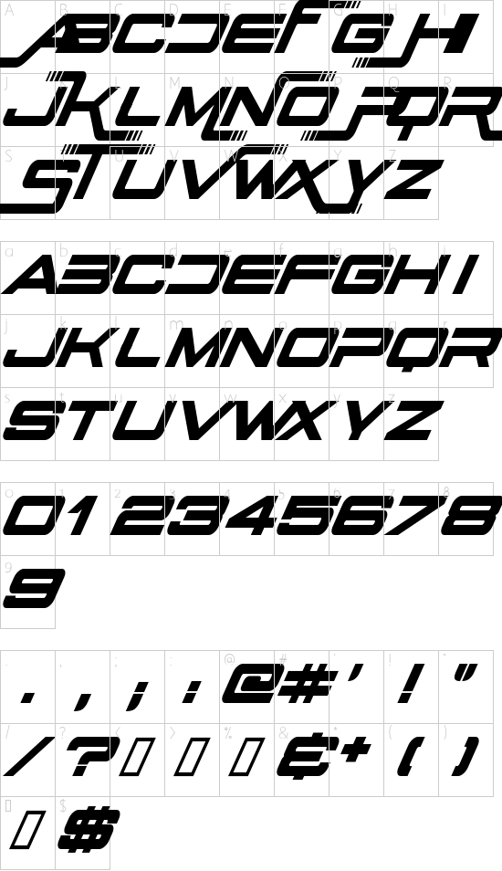 Stars Fighters font character map