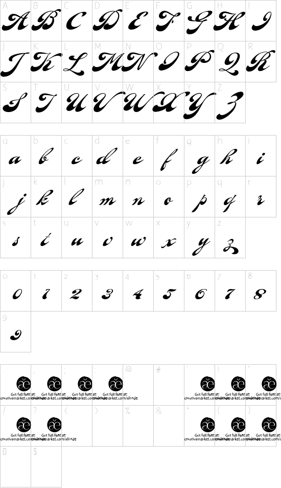 Fantera font character map