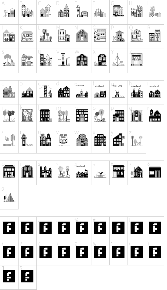 Houses Three Regular font character map