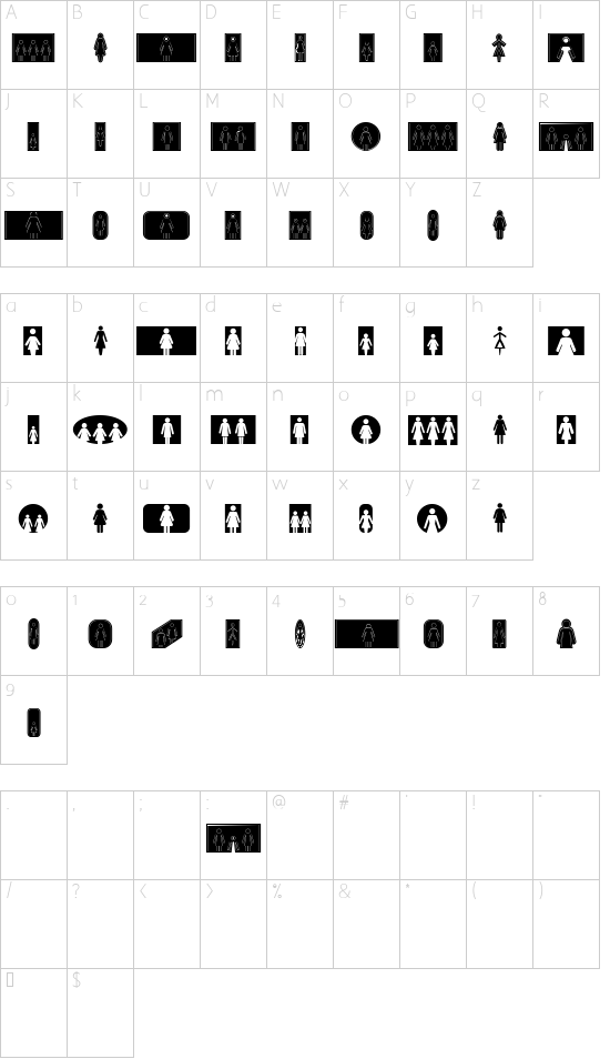 Mulher Regular font character map