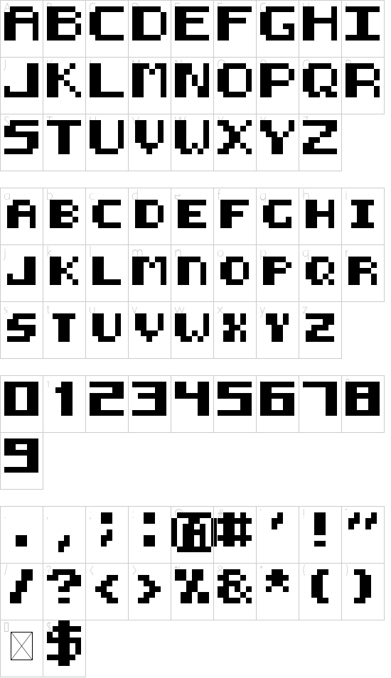 8-bit HUD Regular font character map