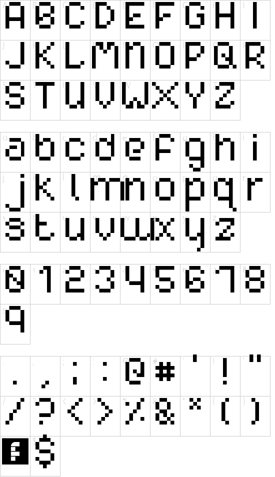 DeeCe Regular font character map