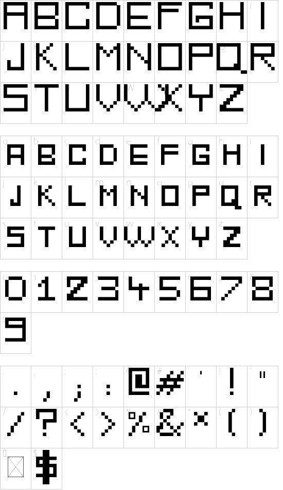 Radio Regular font character map