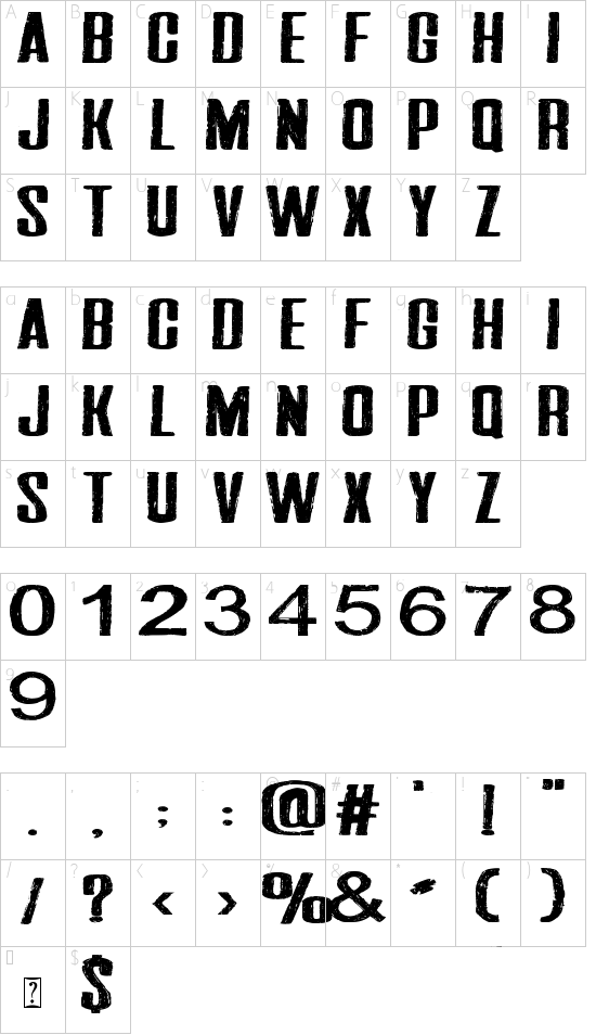 Darkness of the night font character map