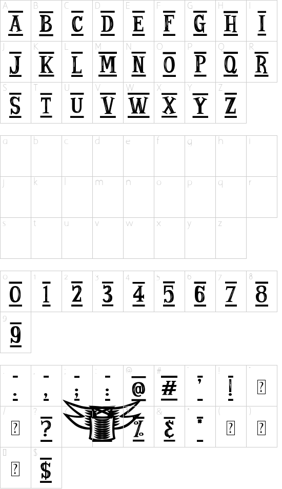 Ancient Ad font character map