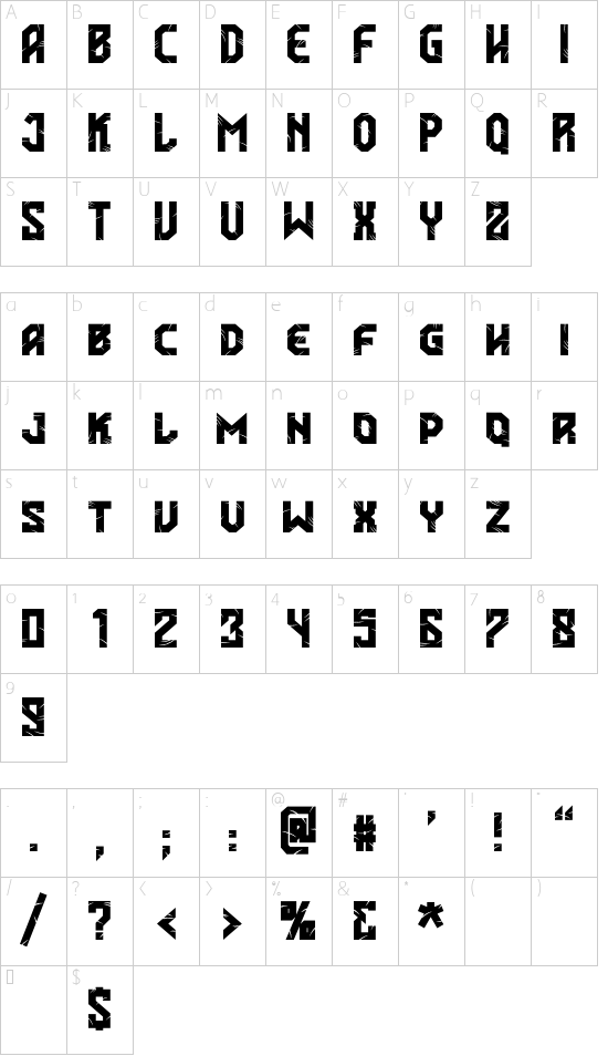 Cakar Monyet Bold font character map