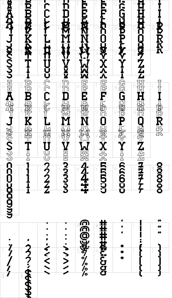 Dezire Stacked Bold font character map