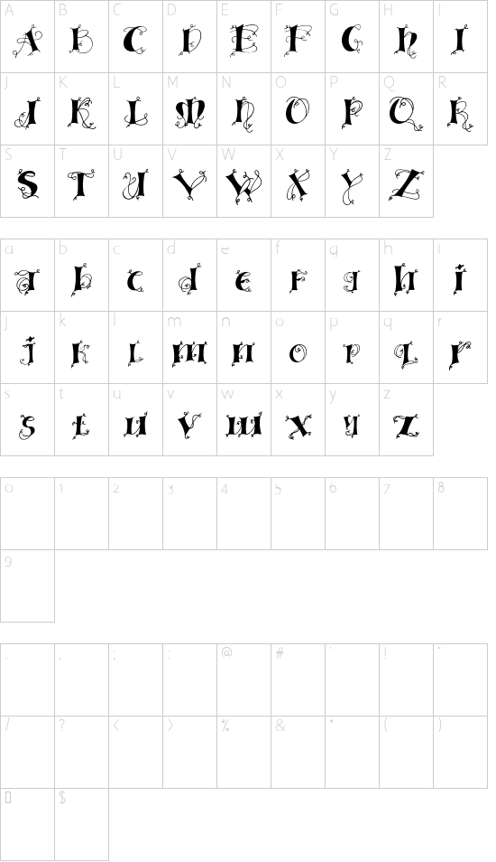 Linger demo font character map