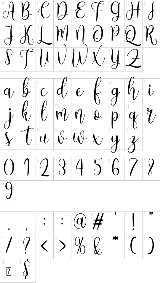 Angelic font character map
