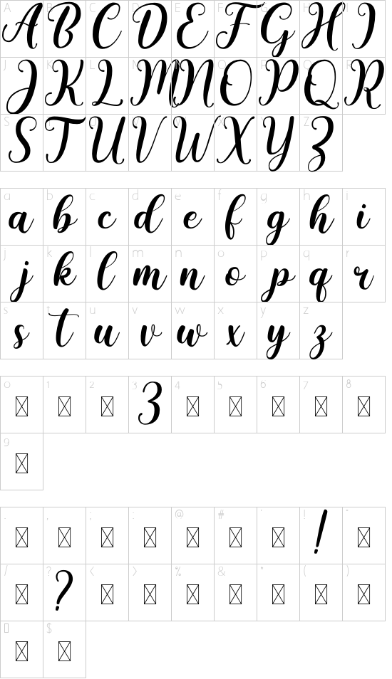 Chintya Demo font character map