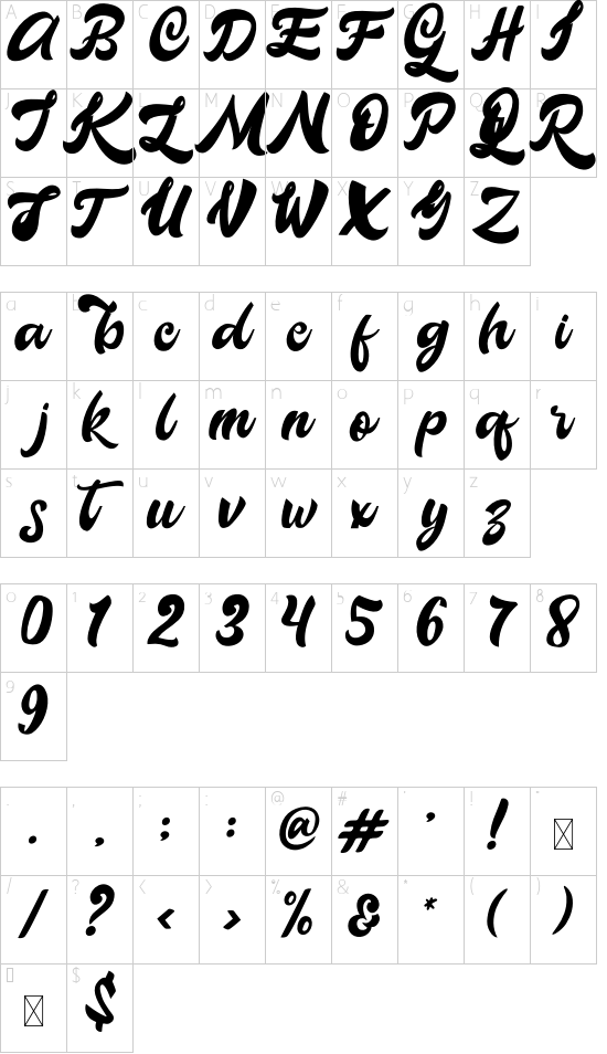 Galatik font character map