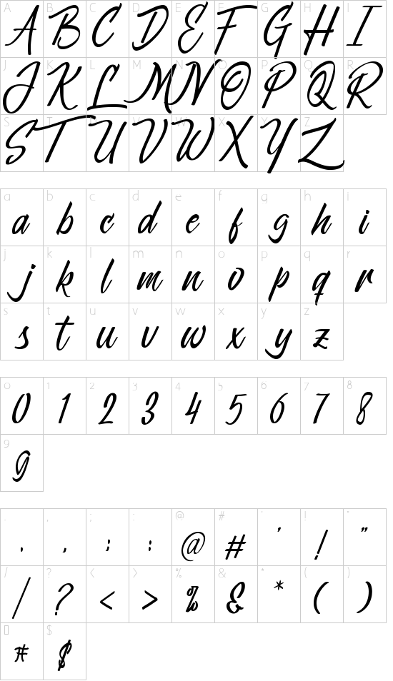 Jonjous font character map