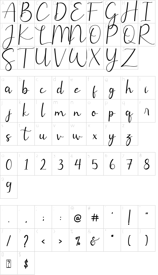 Leytta font character map