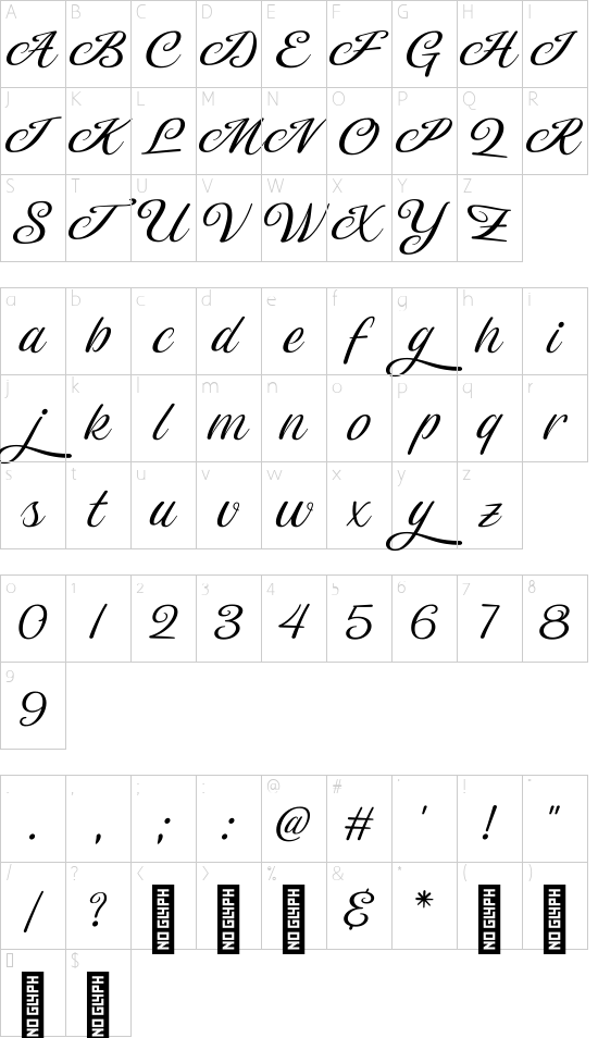 Magiera Script font character map