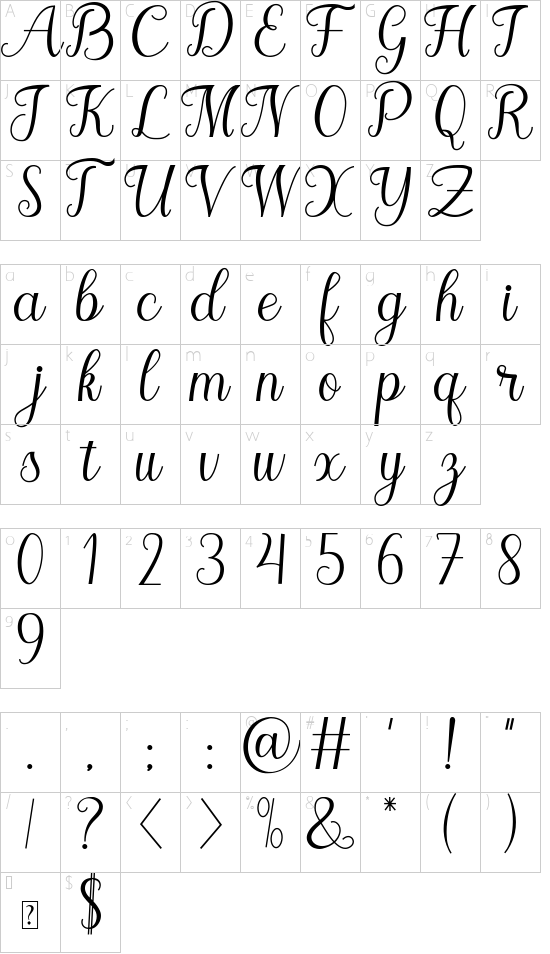 Marleigh font character map