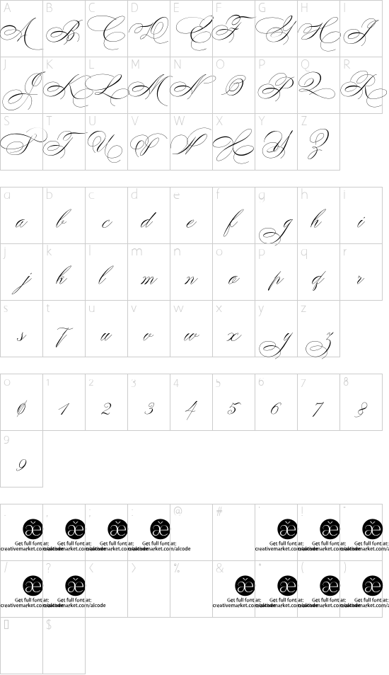 Peaches font character map