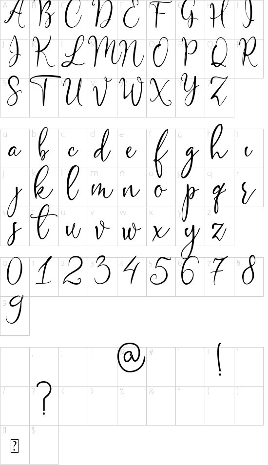 Rodriguez Demo font character map