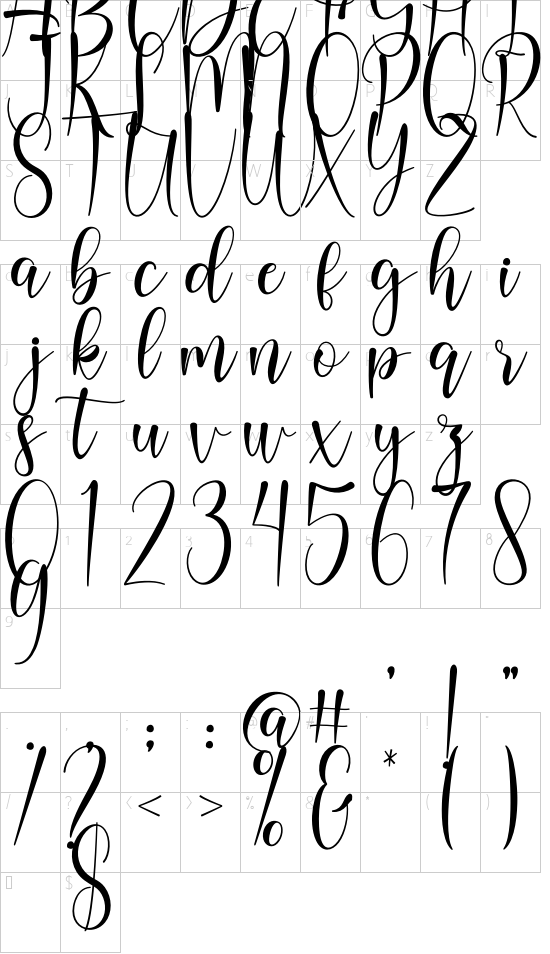 Sandreya font character map