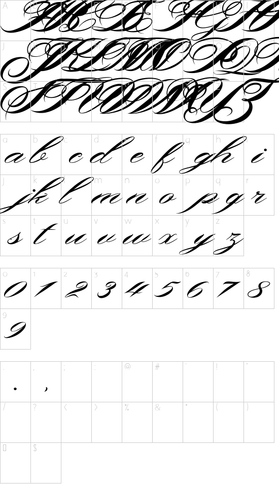 Shergine Demo font character map