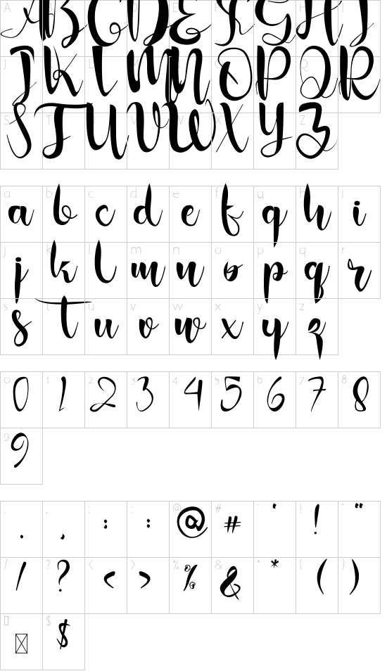 Starlight font character map