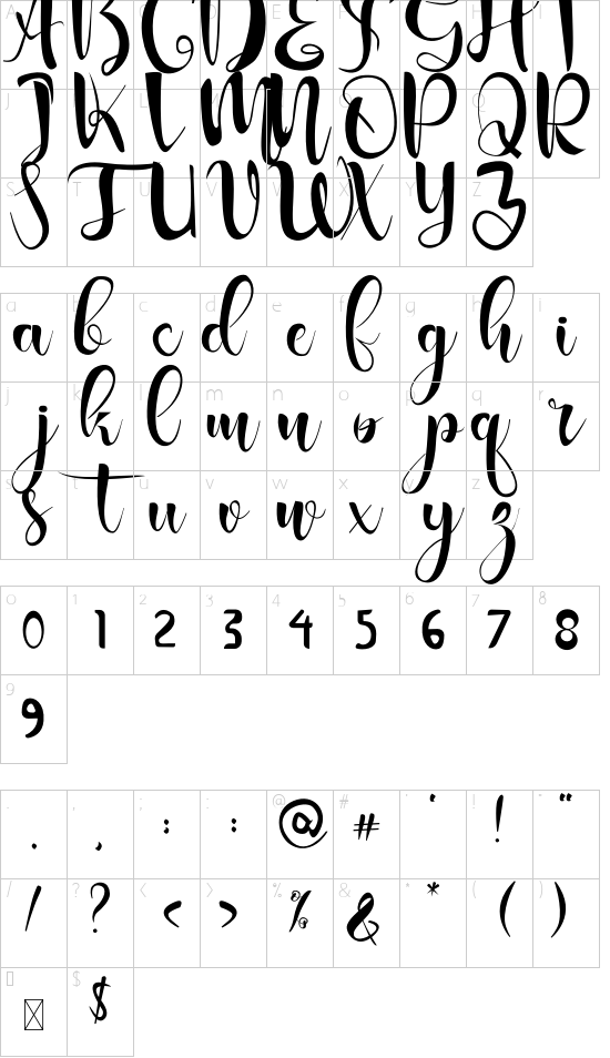 Stenlies New font character map
