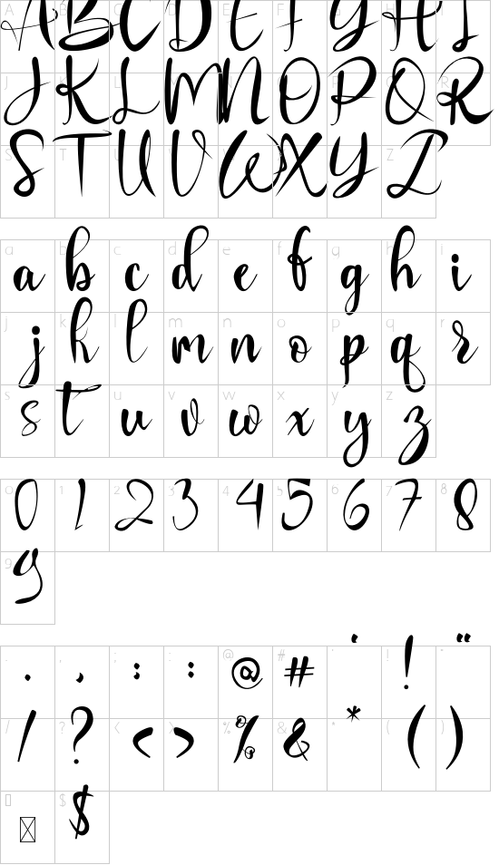 Suka Bohong font character map