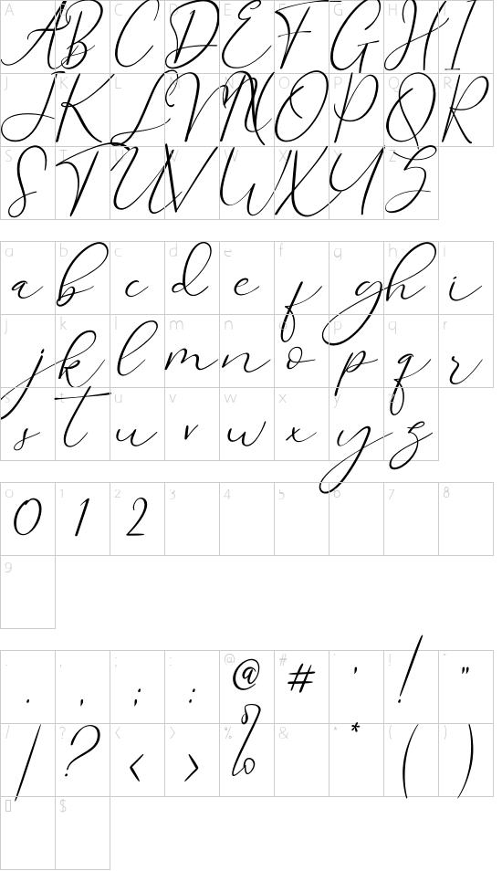 bello font character map