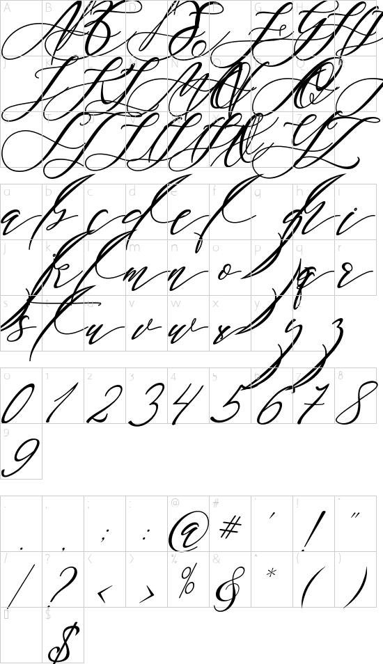 Black thise font character map