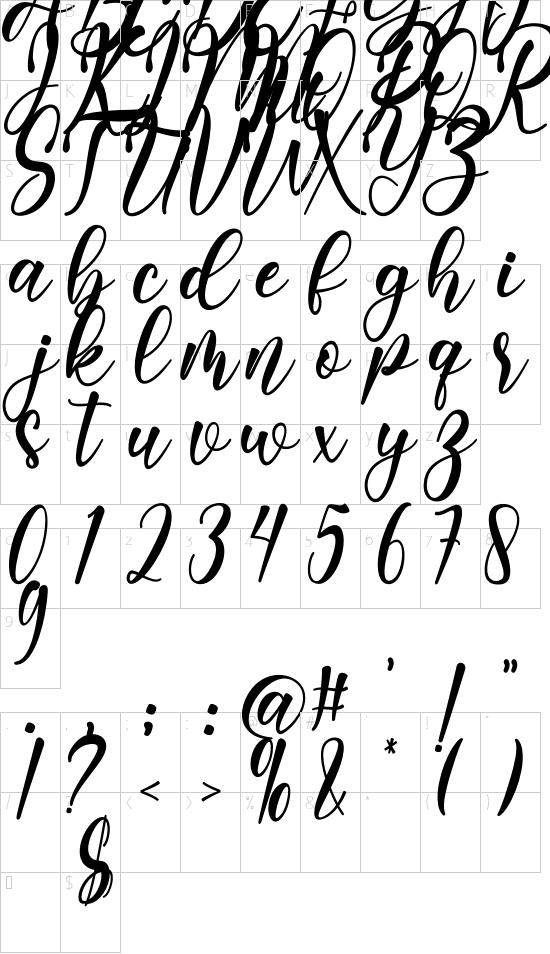 Melyana font character map