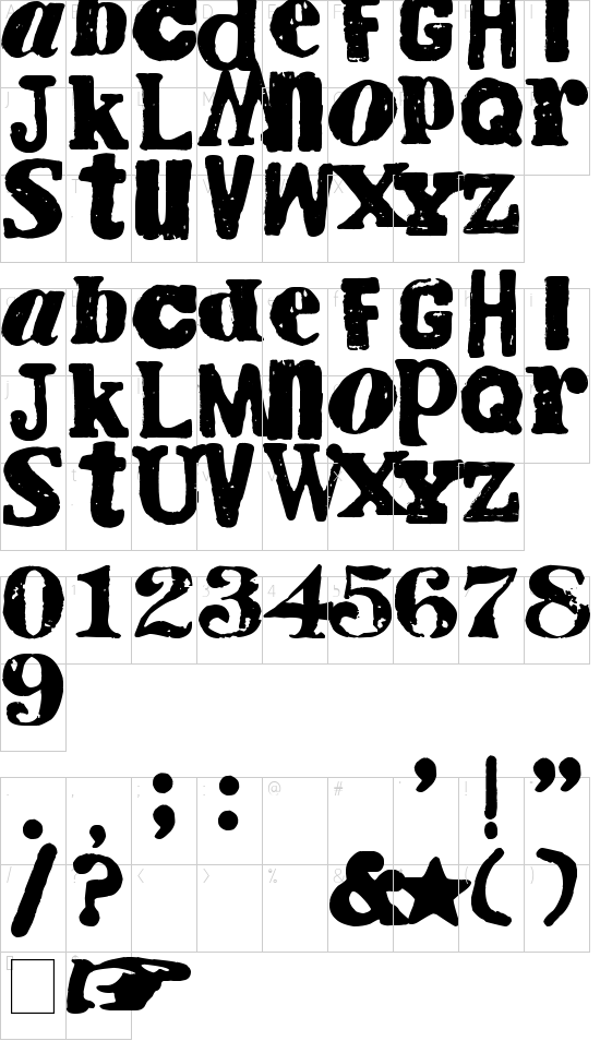 Cry Kitty font character map