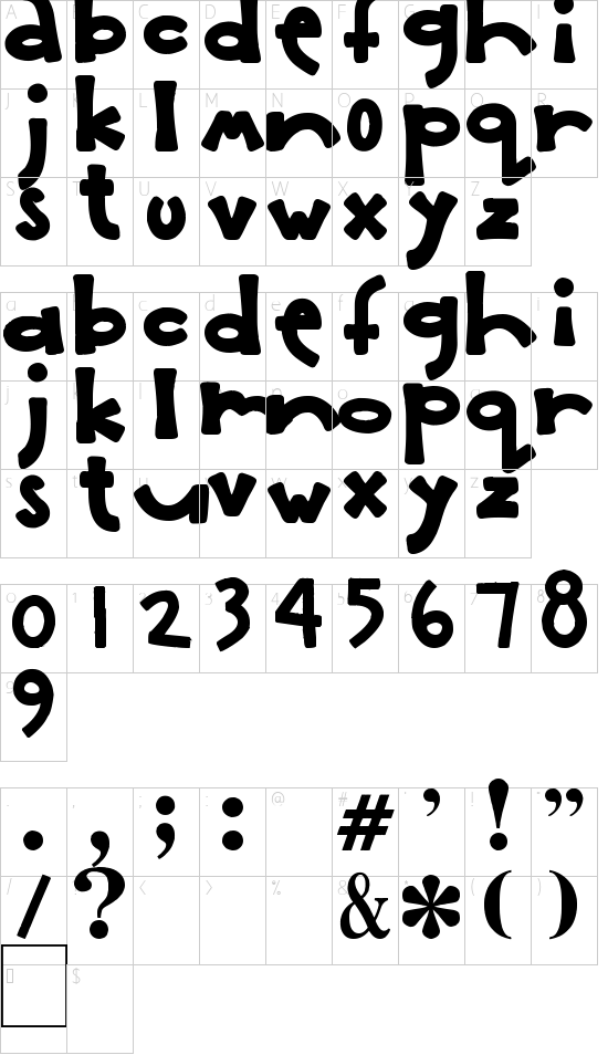 Gentle Redhead font character map