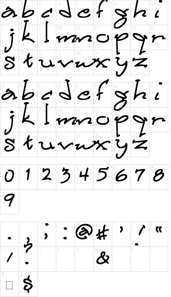 Milktop Girl font character map