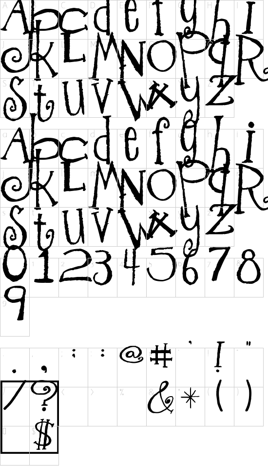 Freeze! font character map