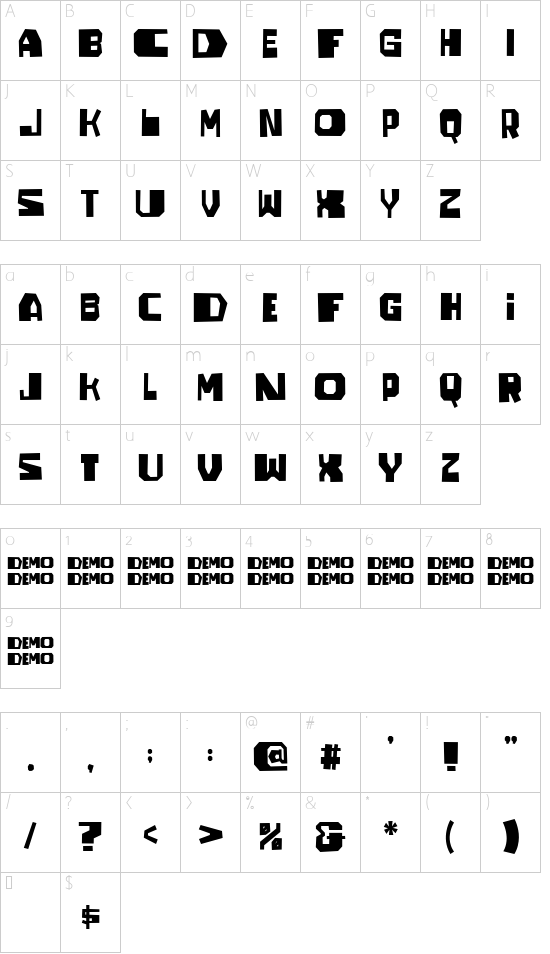 JUGGLER demo font character map