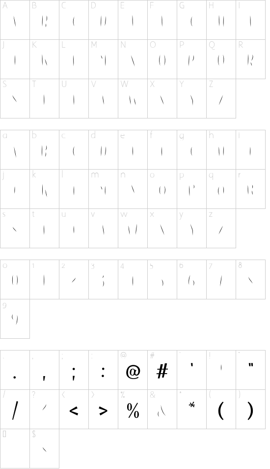 Les Paul Inline font character map
